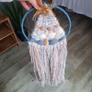 Handmade Arrowhead Macrame Weave Blue Dreamcatcher Long Medium Native Indian 29"